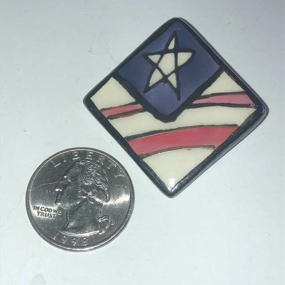 Vintage Patriotic Star Ceramic Enamel Boho Brooch Pin